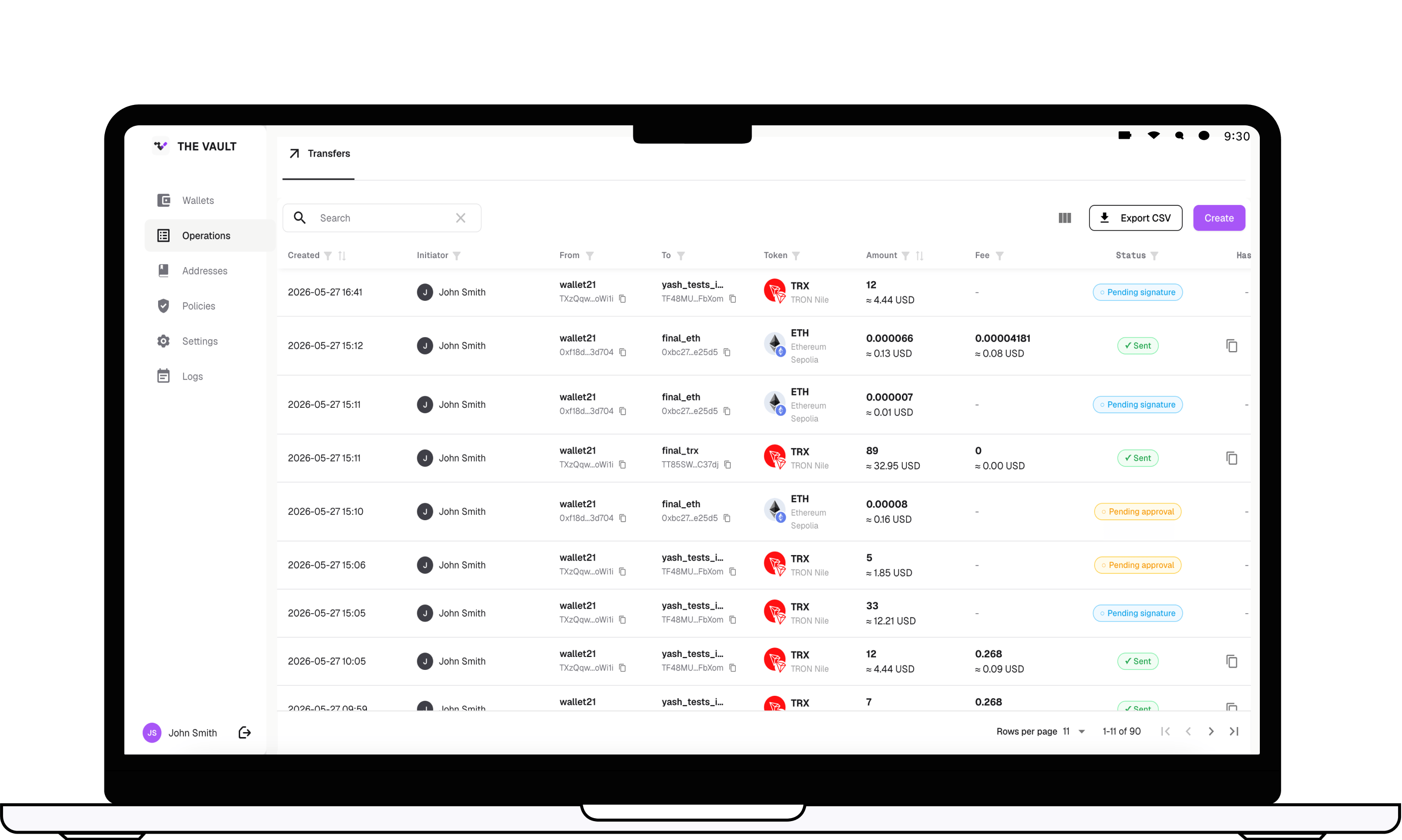 The Vault platform dashboard