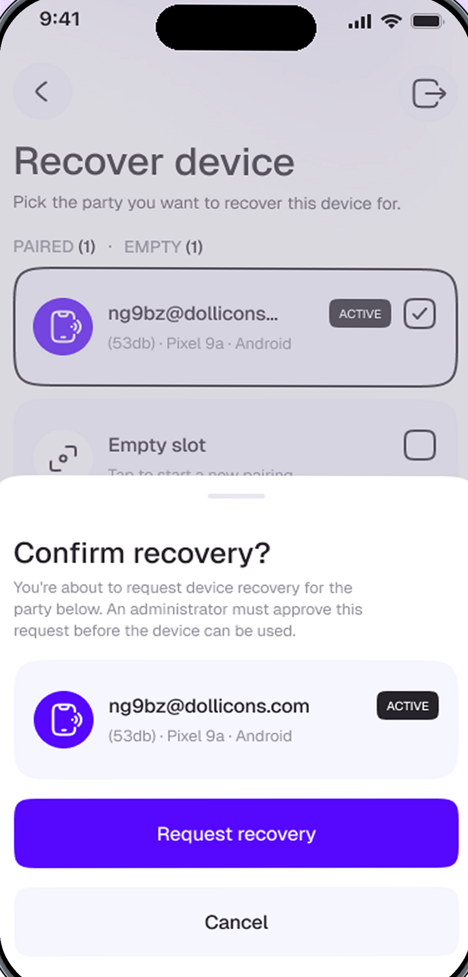Key recovery in The Vault custody app