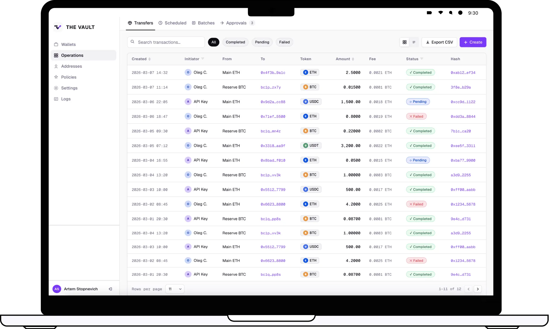 The Vault platform dashboard preview